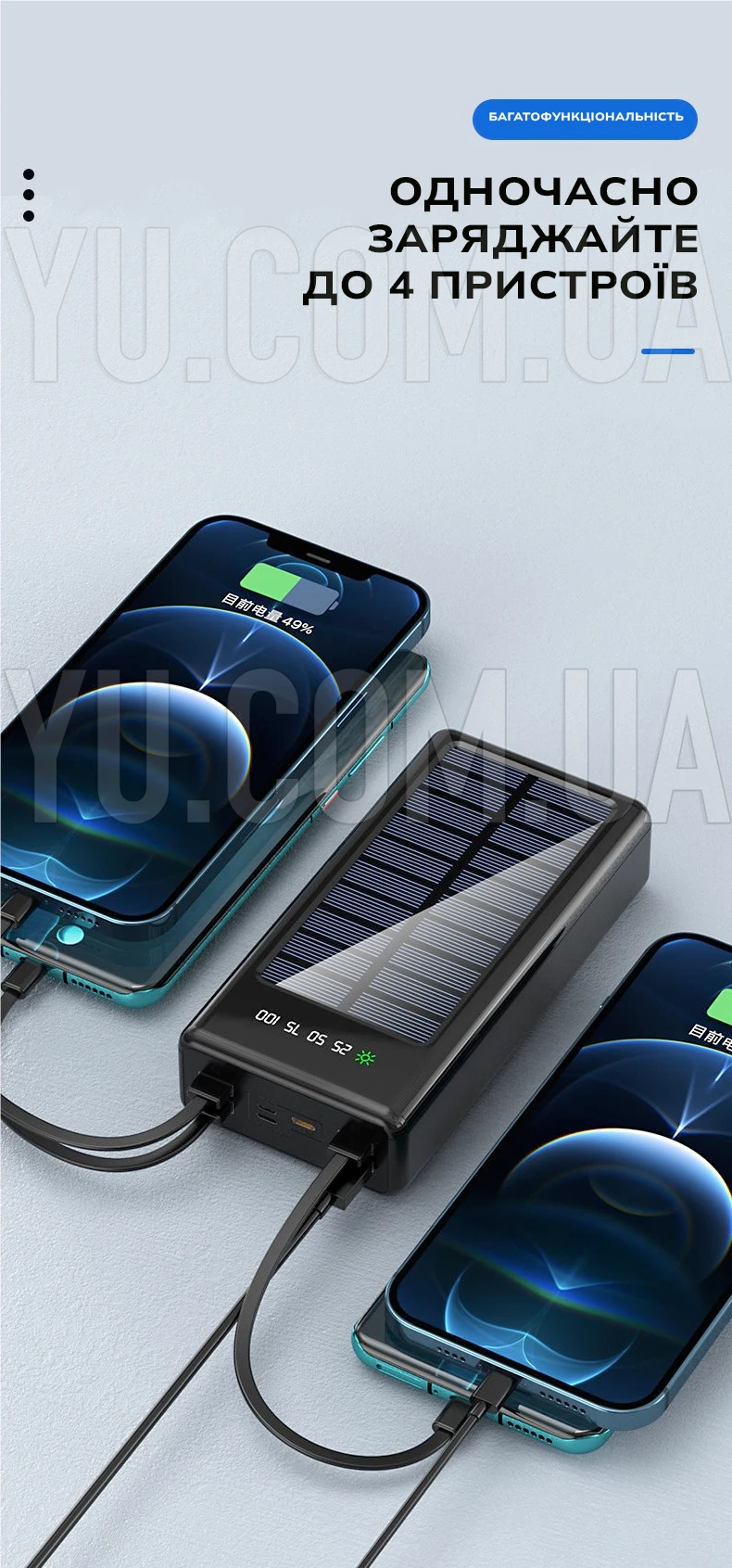 Power Bank UKC 60000mAh із сонячною панеллю 4 USB + 3 зарядні кабелі в комплекті Power Bank UKC 60000mAh із сонячною панеллю 4 USB + 3 зарядні кабелі в комплекті